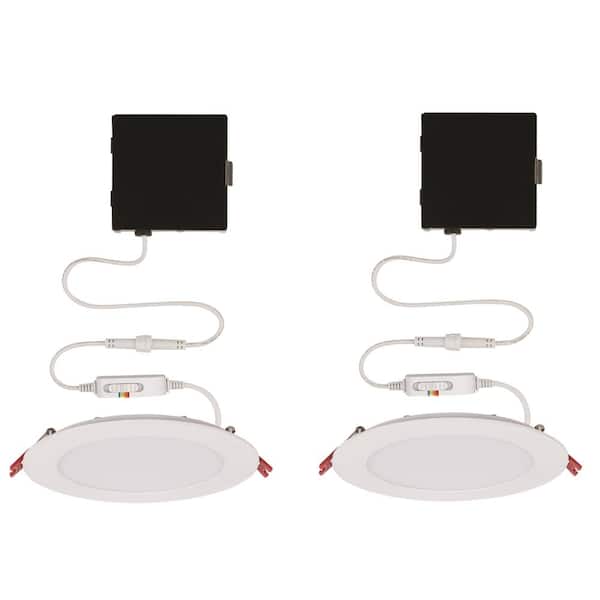Commercial Electric Ultra Slim Integrated LED 6 in Round Adj Color Temp Canless Recessed Light for Kitchen Bath Living rooms, White  2-Pack