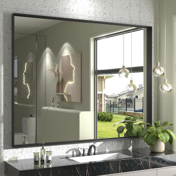40 in. W x 36 in. H Rectangular Aluminum Alloy Framed and Tempered Glass Wall Bathroom Vanity Mirror in Matte Black