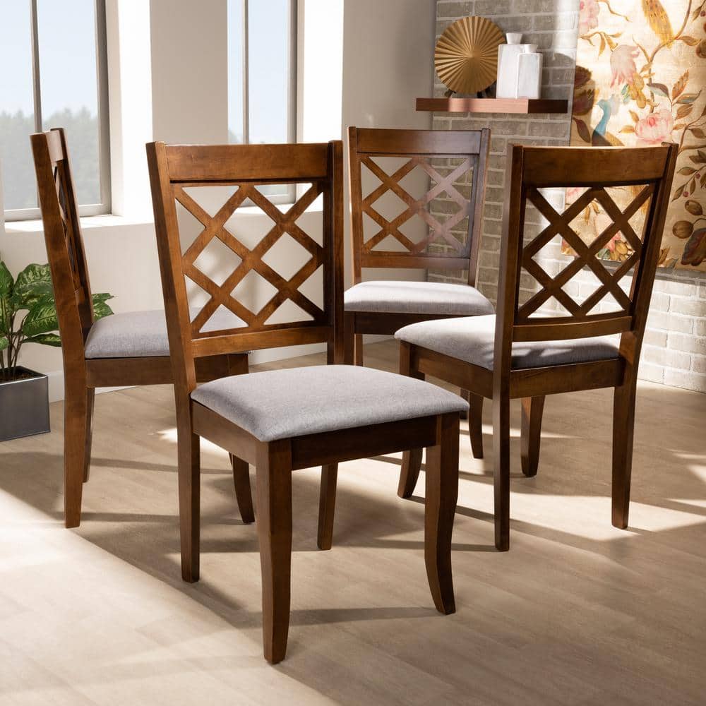 Gray Upholstered Walnut Wood Dining Chair Set