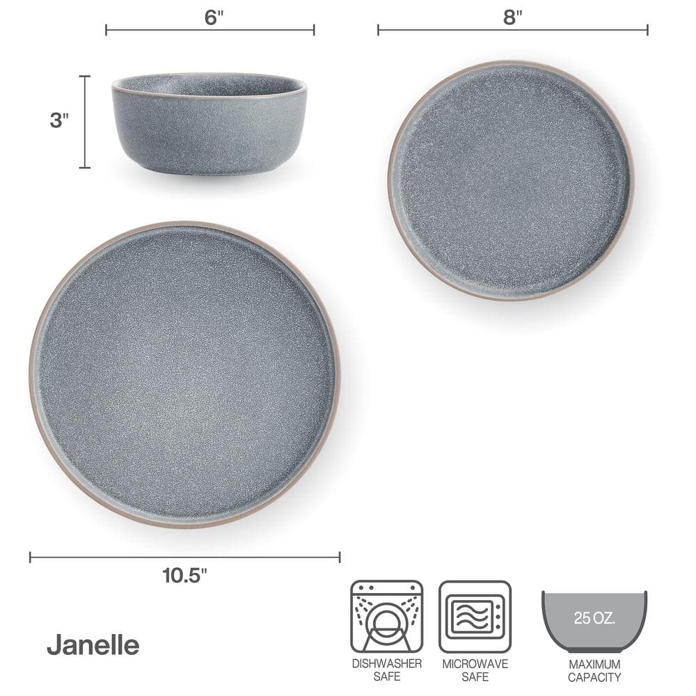 Gray Variegated Glaze Ceramic Dinnerware Set, Service for 4