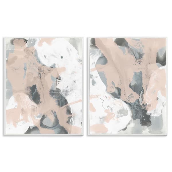 Stupell Industries Beige and Gray Splashes by June Erica Vess 2 Pieces White Framed Abstract Giclee Art Print 20 in. x 16 in.