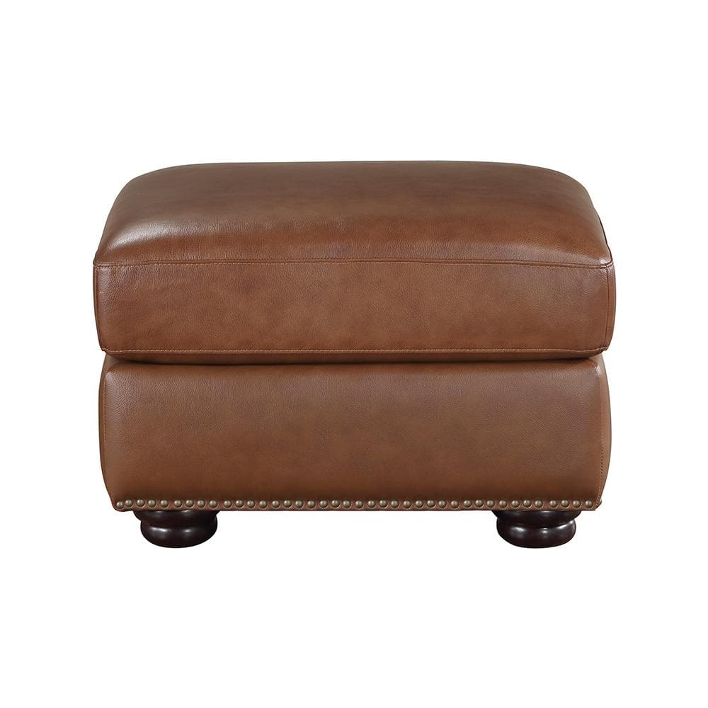 Beven Camel Brown Leather Rectangle Ottoman