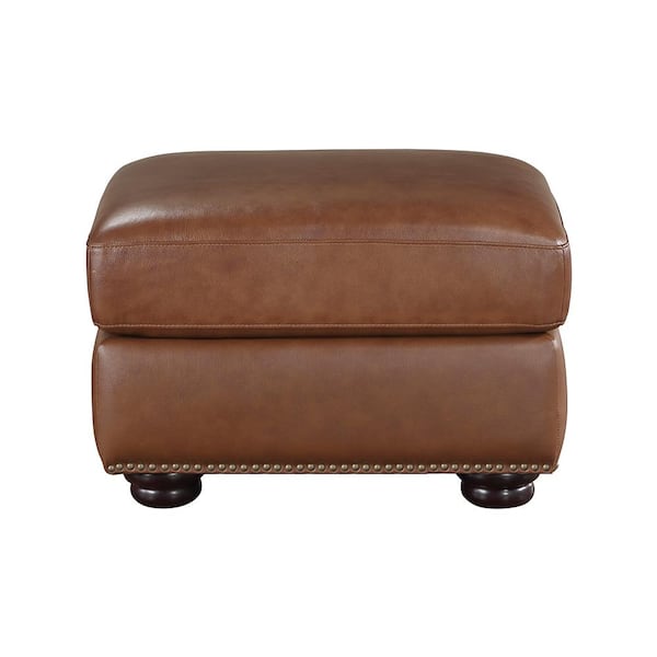 Lazzara Beven Camel Brown Leather Rectangle Ottoman