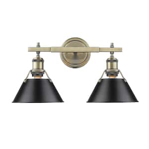 Orwell AB 2-Light Aged Brass Bath Light with Black Shade