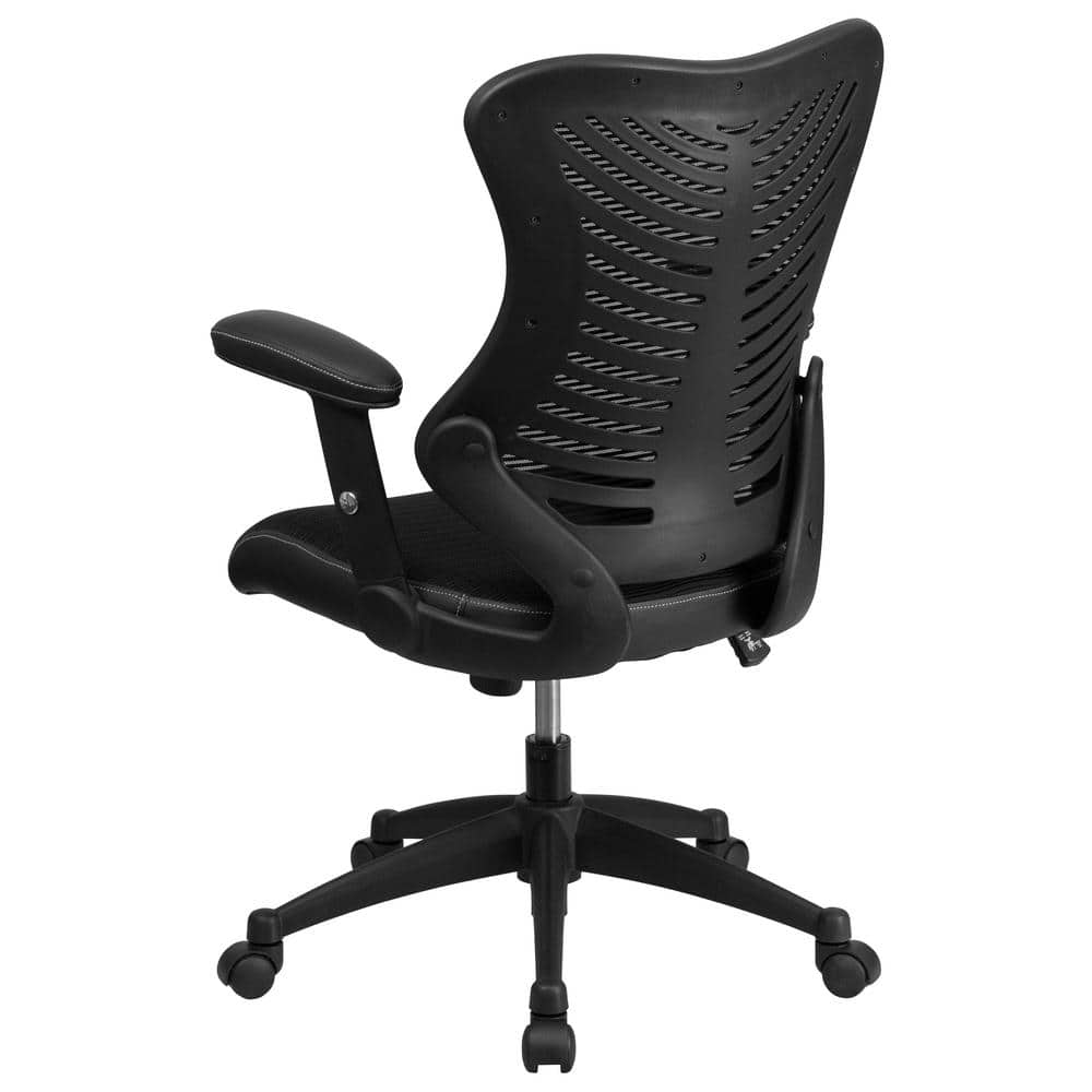 Contemporary High-Back Black Mesh & Leather Executive Office Chair with Adjustable Arms