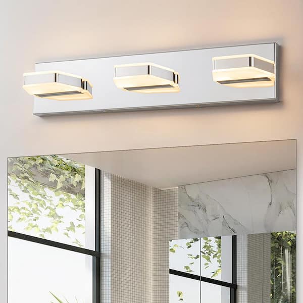 Rennnsan Celine Chrome 20.47 in. W 3-Light Modern Trapezoidal Dimmable LED Vanity Light