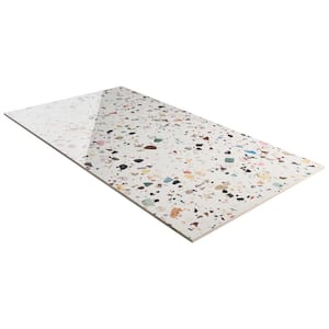 Adorn White Multicolor 4 in. x 0.41 in. Terrazzo Look Polished Porcelain Floor and Wall Tile Sample