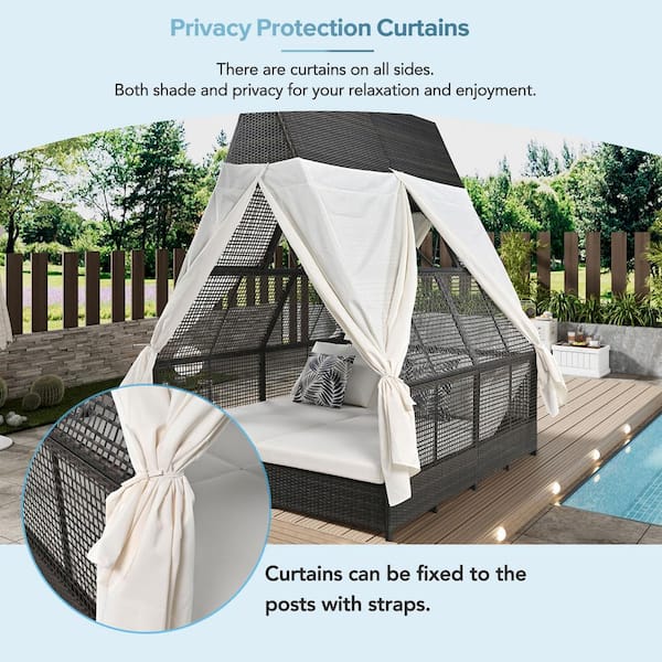 アウトドア寝具 DAMNGOOD COT TOWEL Cesicia 79.9 in. L PE Rattan Gray Wicker Outdoor Sunbed Day