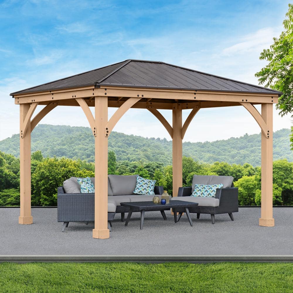Meridian 10x12 Cedar Gazebo with Brown Aluminum Roof