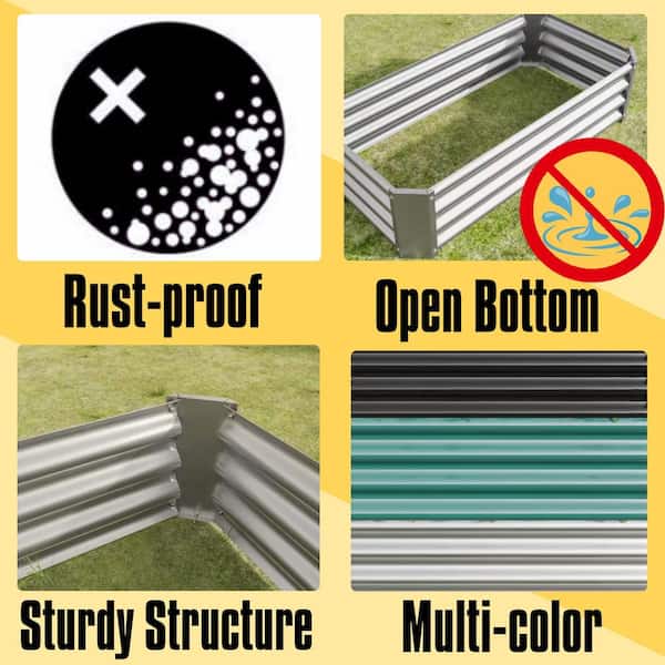 Large 48 in. L Silver Metal Rectangular Outdoor Raised Garden Bed Vegetables Flowers Planter Bed (1-Pack)