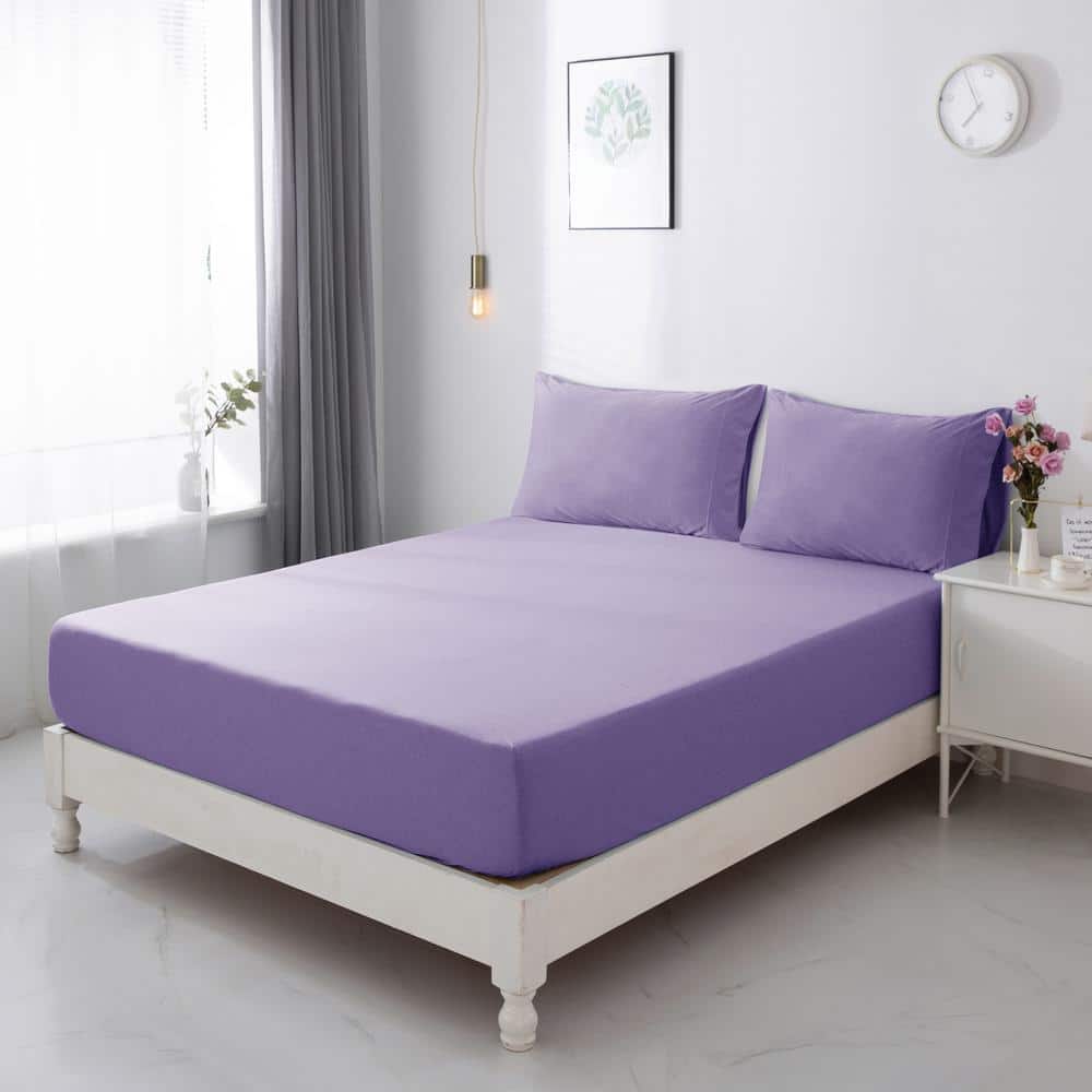 Heathered Jersey 3-Piece Polyester Orchid Solid Twin Sheet Set