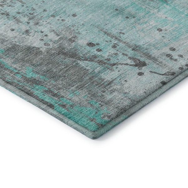 Mayfield Premium Machine Washable Abstract AMF1840 Teal 2 ft. x 3 ft. Area Rug