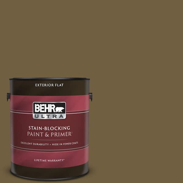 BEHR ULTRA 1 gal. #360F-7 Olive Shadow Flat Exterior Paint & Primer