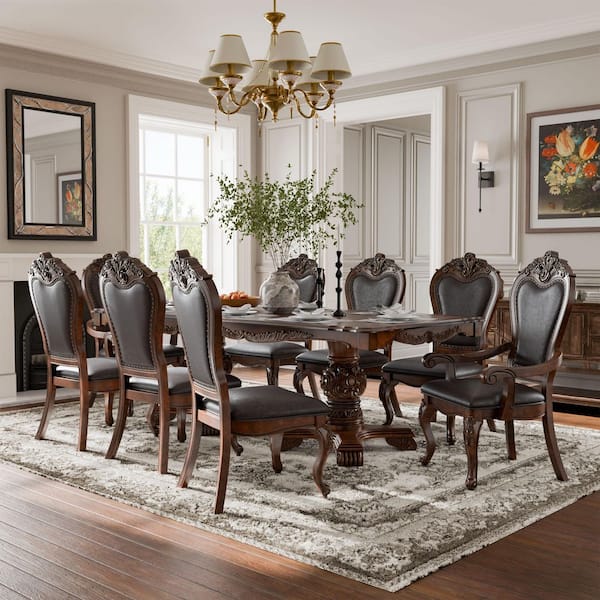 Divino 9-Piece Rectangular Dark Cherry Extendable Wood Top Dining Room Set (Seats 8)