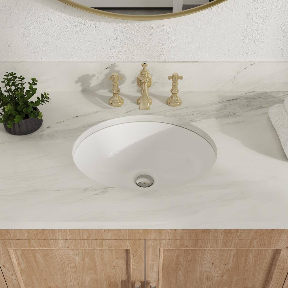 White Ceramic Oval Undermount Bathroom Sink with Overflow