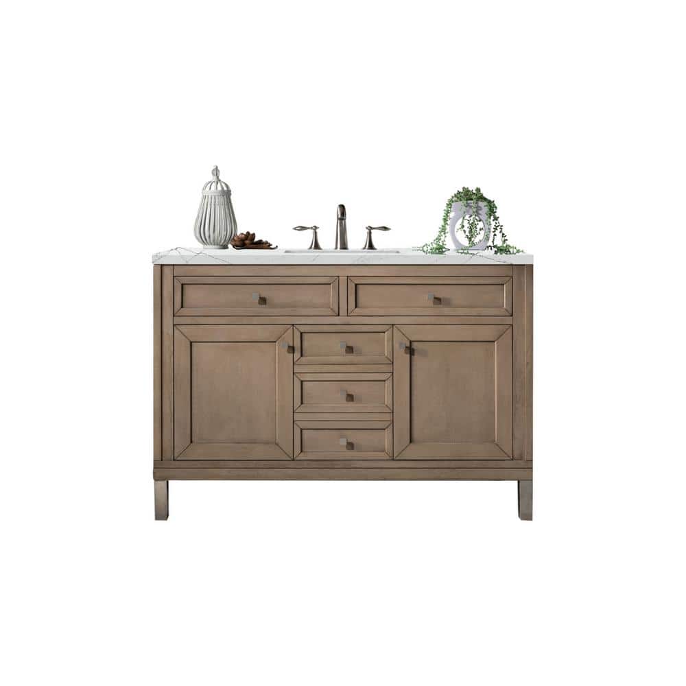 James Martin Vanities Chicago 48.0 in. W x 23.5 in. D x 33.8 in. H Bathroom Vanity in Whitewashed Walnut with Ethereal Noctis Quartz Top -  305-V48-WWW-3ENC