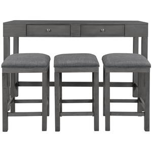 4-Pieces Rectangle Wood Top Distressed Gray Bar Table Set