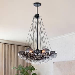 3-Light 15.7 in. Gray Gradient Globe Pendant Light Matte Black Frame Chandelier for Living Room Kitchen Island