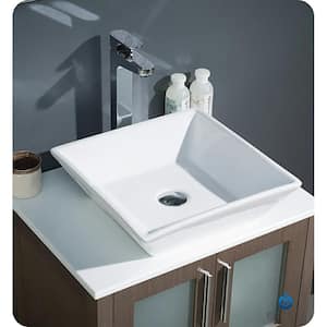 Torino 24 in. Bath Vanity in Gray Oak with Glass Stone Vanity Top in White with White Basin