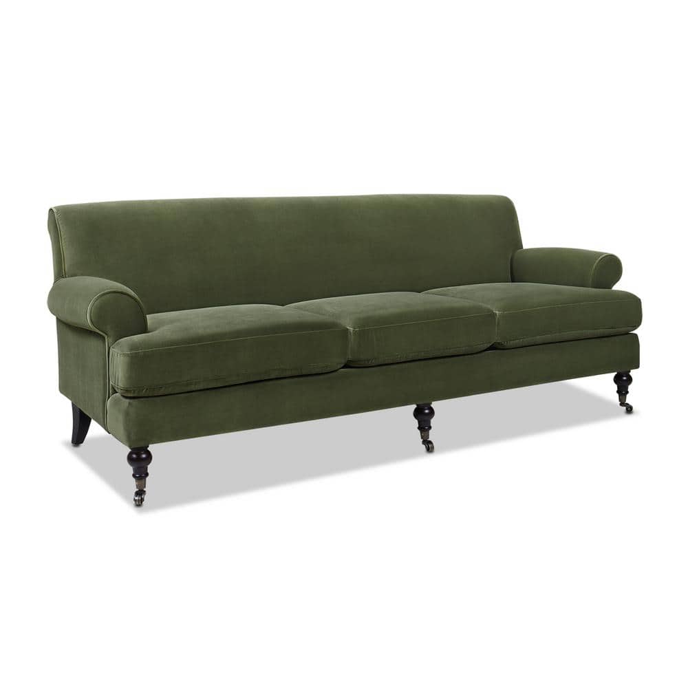 Alana 88" Olive Green Velvet Lawson Sofa with Removable Cushions