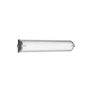 Braunfels 25 in. Satin Aluminum LED Vanity Light Bar with Clear Acrylic Diffuser and Frosted Acrylic Shade