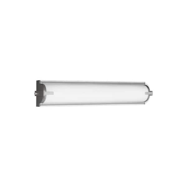 Generation Lighting Braunfels 25 in. Satin Aluminum LED Vanity Light Bar with Clear Acrylic Diffuser and Frosted Acrylic Shade