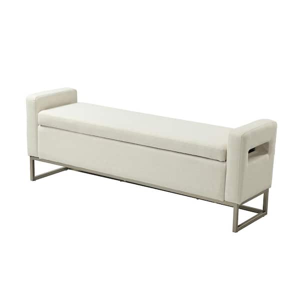 ARTFUL LIVING DESIGN Justo Wide Linen Storage Bench with Metal Legs 59.1 in.