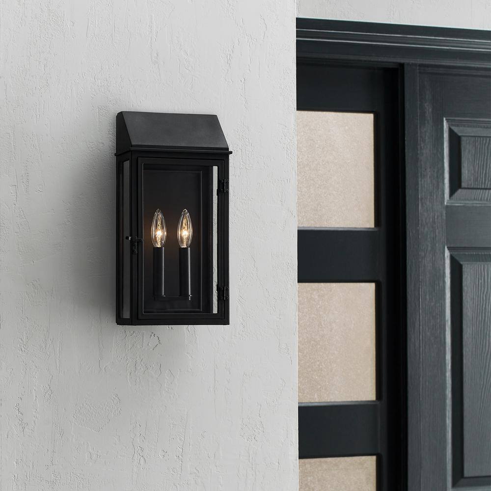 Black Aluminum 2-Light Outdoor Wall Lantern