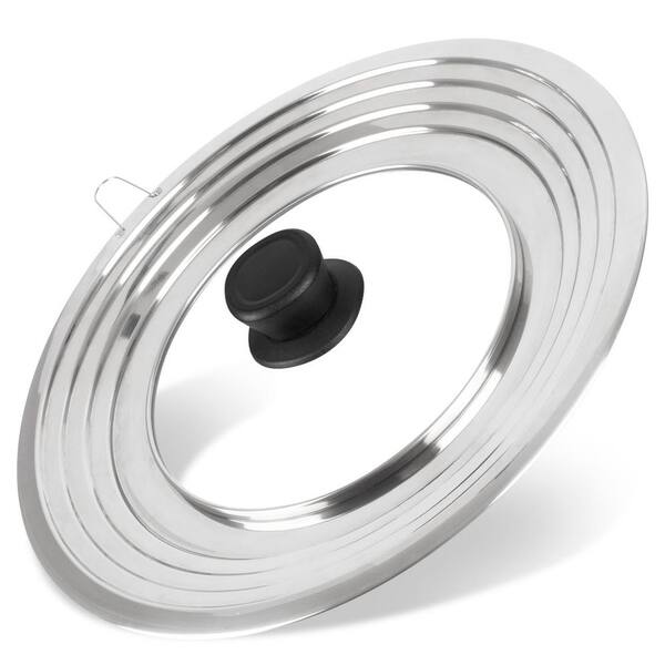 12.8 in. Stainless Steel Universal Lid with Tempered Glass, Cast Iron Skillet Lids with Heat Resistant Knob