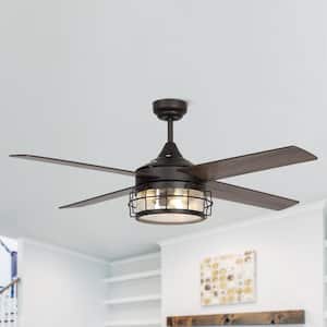 52 in. Indoor/Outdoor Oil Rubbed Bronze Downrod Mount Industrial Ceiling Fan with Light Kit and Remote