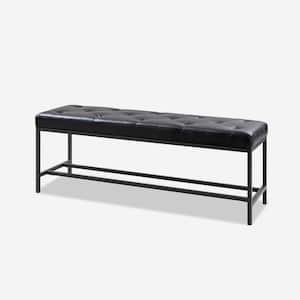 Horaz Black Faux Leather 50 in. W Upholstered Bench with Button-Tufted