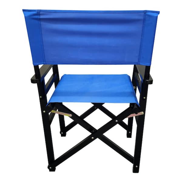 Tenleaf Black Solid Wood Folding Outdoor Lounge Chair with Blue Canvas Set of 2