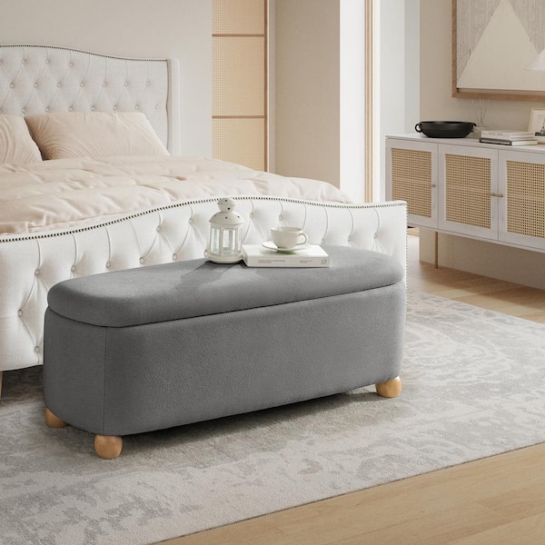 JAYDEN CREATION Telmo Charcoal Modern Storage Bench with Solid Wood Legs