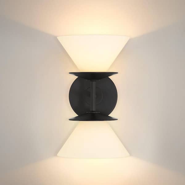 Tremolo 11-in. 2-light Matte Black and Champagne Gold Vanity Light with Etched Opal Glass