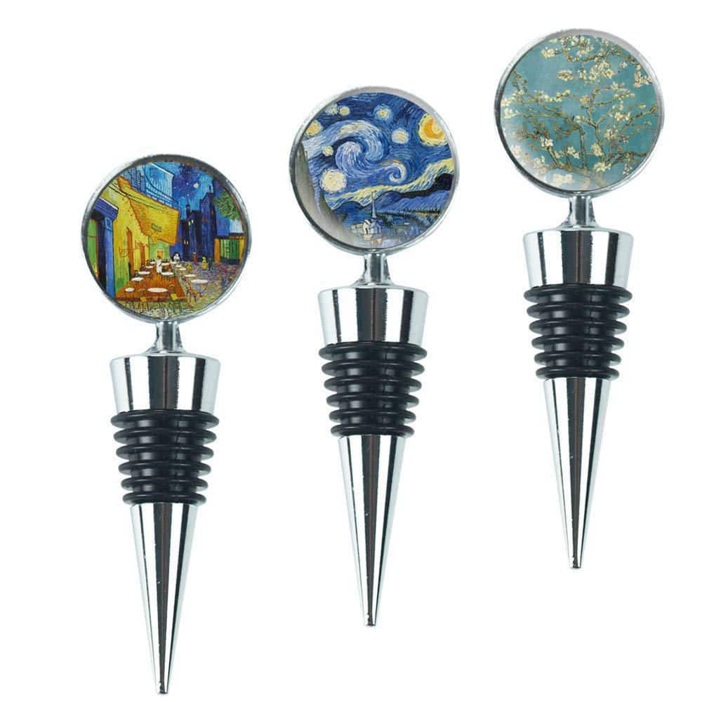 3-Van Gogh Stainless Steel Wine Bottle Stoppers with Silicone Gaskets, Set of 3 for Parties, Gifts and Weddings price history on PriceWatchPro