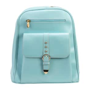 Madison, 14.5 in. Aqua Blue Leather Business Laptop Tablet Backpack, 99558