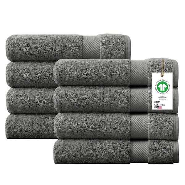 Delara Feather Touch Quick Dry Pack of 8 Sharkskin Grey Solid 650 GSM 100% Organic Cotton Bath Towel Set