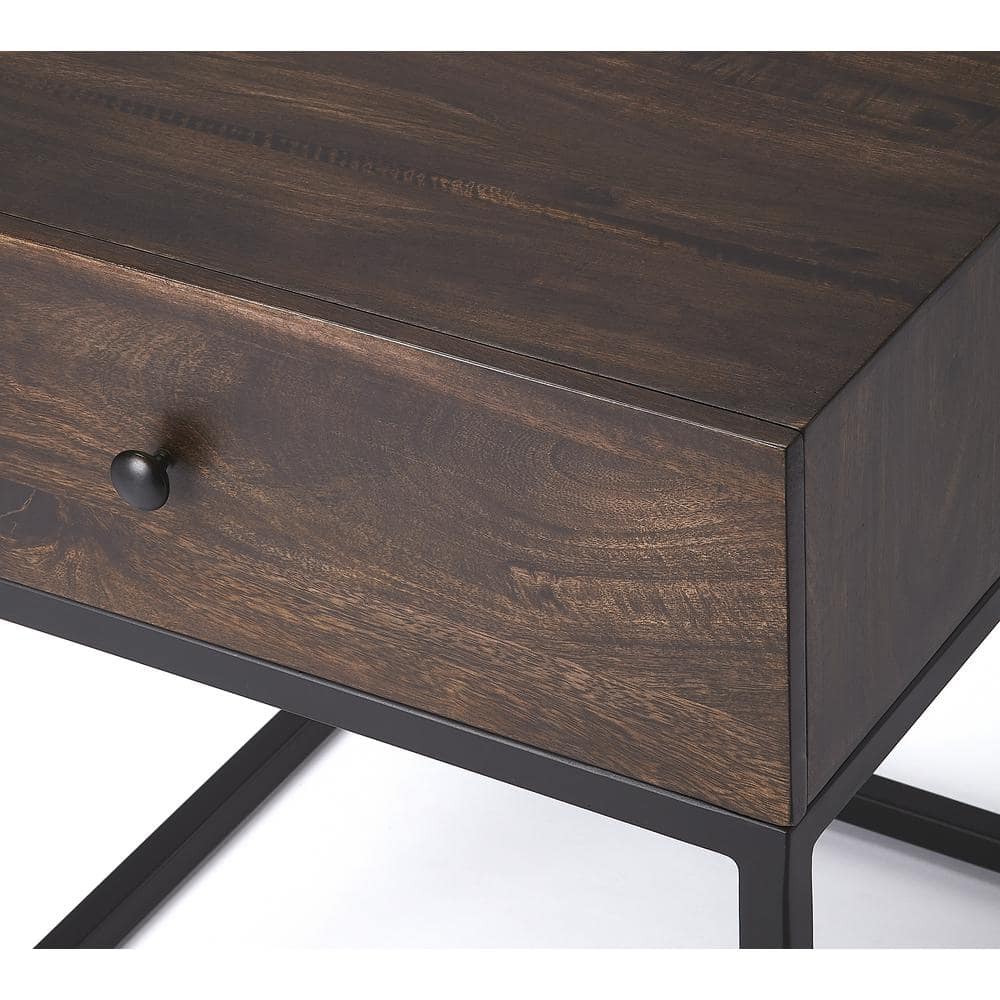 Modern Industrial Mango Wood & Iron End Table with Drawer