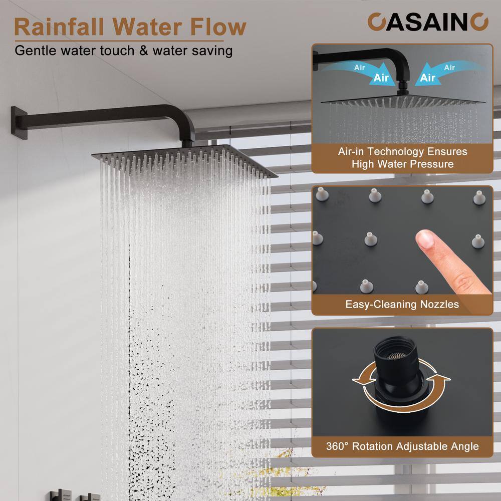 Matte Black Dual Shower Head Thermostatic System with Body Jets