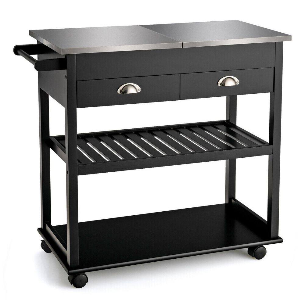 ANGELES HOME 34 1/2 in. Black Small Rolling Kitchen Cart Island with