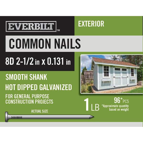 Everbilt 8D 2-1/2 in. Common Nails Hot Dipped Galvanized 1 lb (Approximately 96 Pieces)