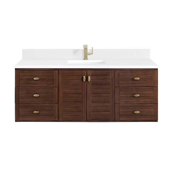 James Martin Vanities Amberly 60.0 in. W x 23.5 in. D x 34.7 in. H Bathroom Vanity in Mid-Century Walnut with White Zeus Silestone Quartz Top