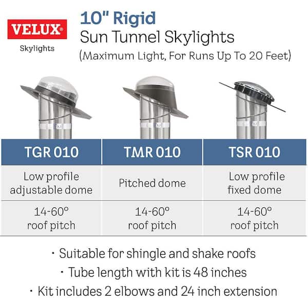 VELUX 10 in. Acrylic Dome Sun Tunnel Skylight with Rigid Tube and