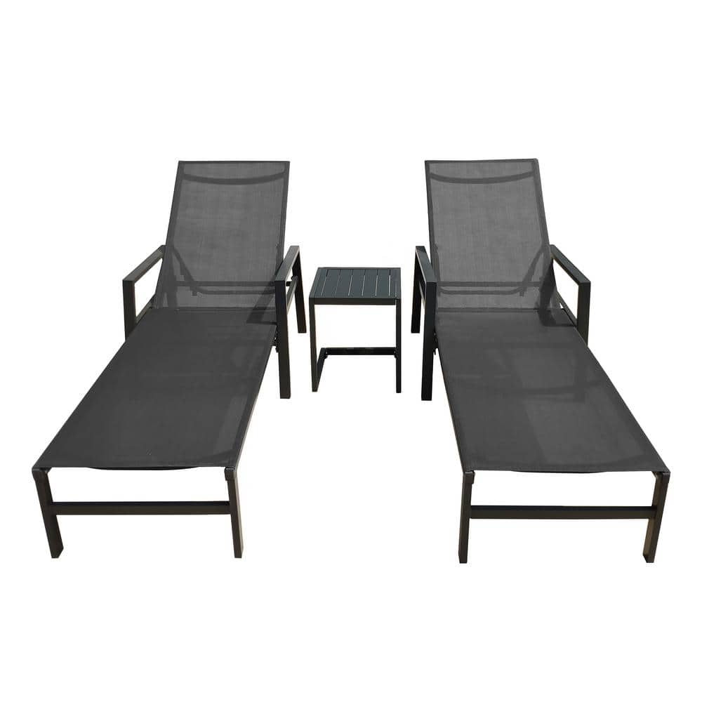 Natalie Gray 3-Piece All-Weather Aluminum Outdoor Chaise Lounge Adjustable Chair Set Commercial Furniture