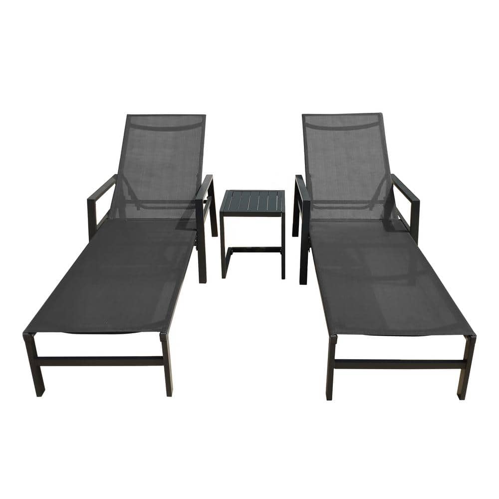 Natalie Gray 3-Piece All-Weather Aluminum Outdoor Chaise Lounge Adjustable 