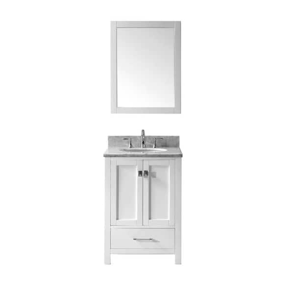 Virtu USA Caroline Avenue 25 in. W Bath Vanity in White with Marble Vanity Top in White with Round Basin and Mirror