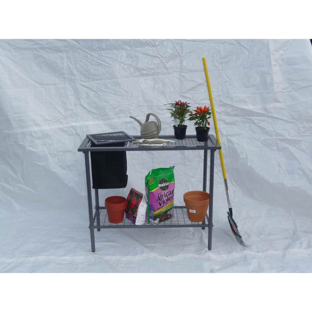 Silver Steel Weather-Resistant Garden Potting Bench with Mesh Top