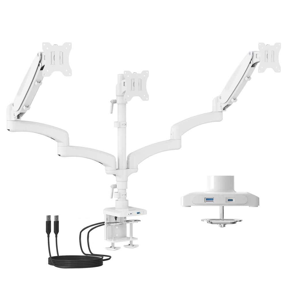Triple Monitor Mount with Gas Spring Arms and USB Ports for 13 in. to 32 in. Monitors-White
