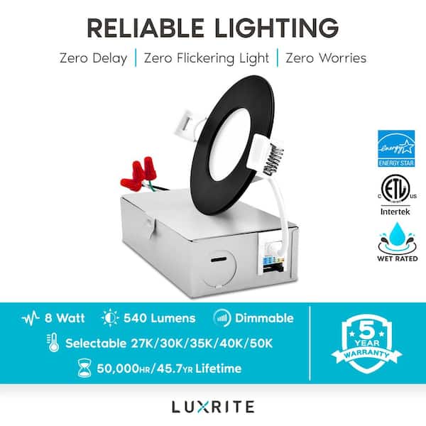 3 in. Canless Ultra Thin with J-Box 8-Watt CCT 2700K - 5000K Remodel Integrated LED Recessed Light Kit in Black