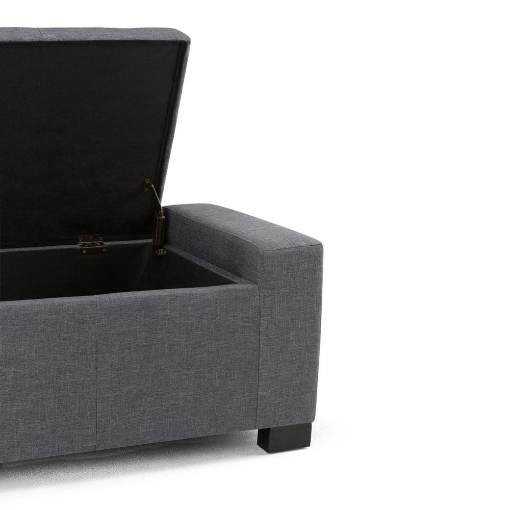 Slate Gray Tufted Polyester Storage Bench Ottoman